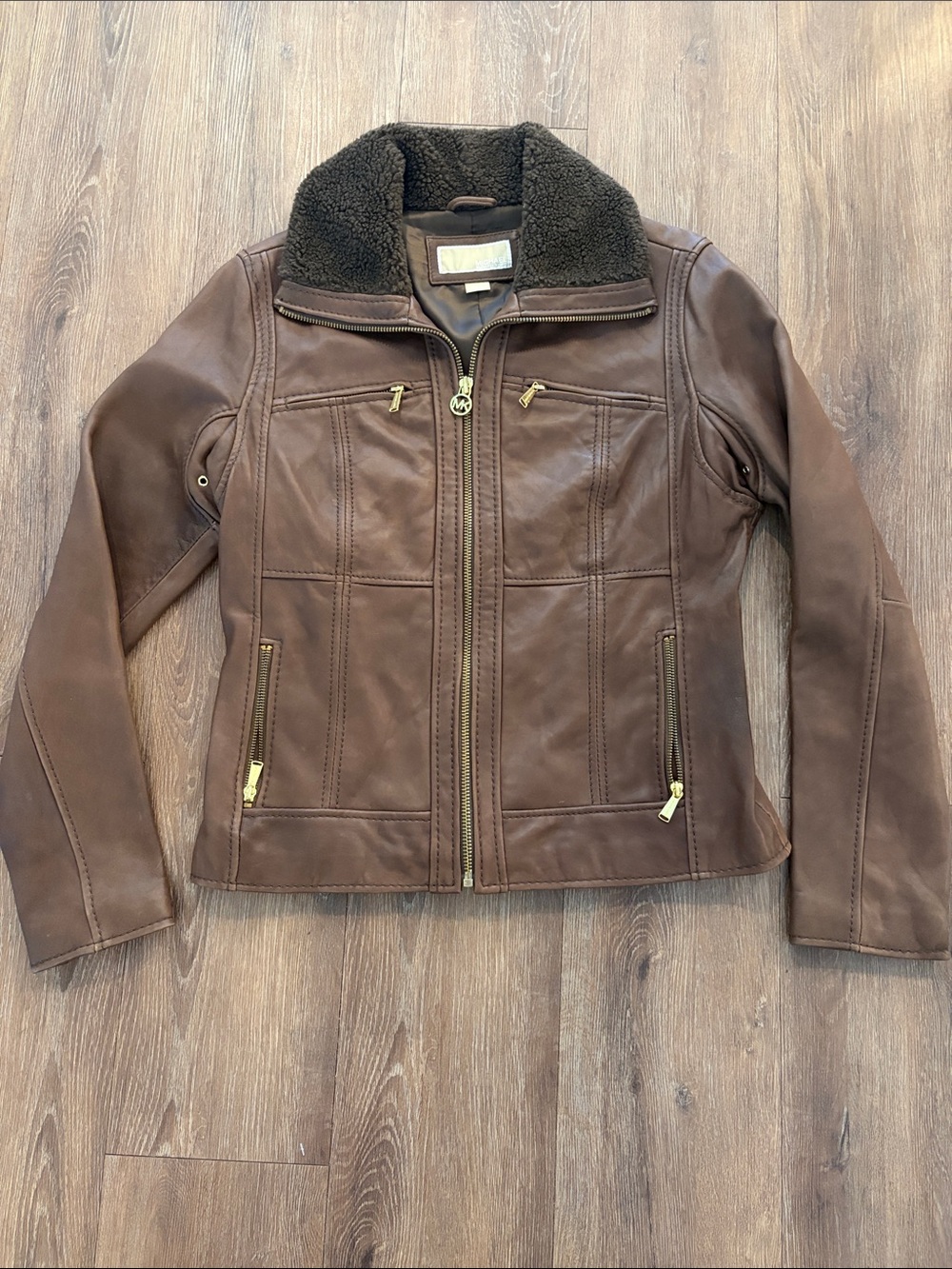 Michael Kors Faux Leather Jacket with Sherpa Collar large